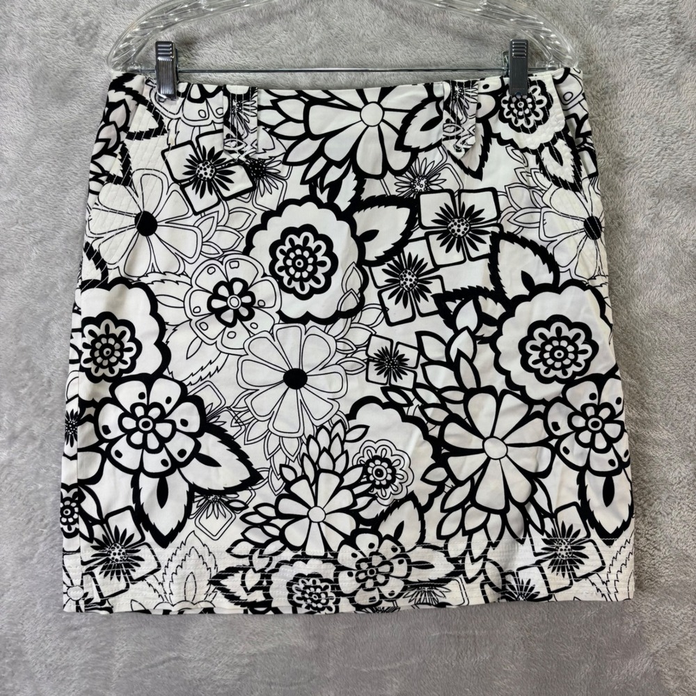 Madison Studio Black White Floral Skirt Lined‎ Cotton Blend Size 10